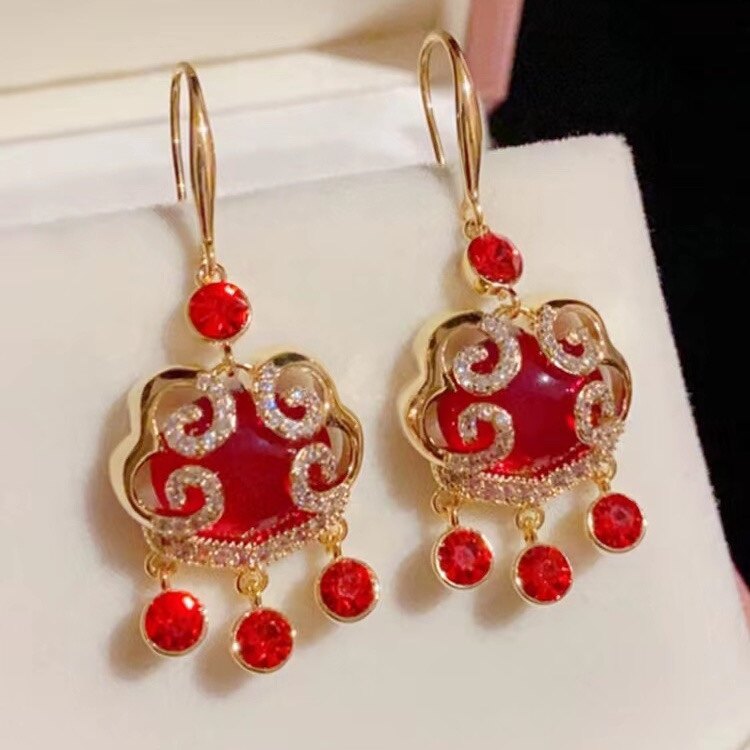 气质百搭如意长命锁女红色时尚