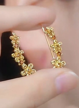 超仙咖色满钻花朵耳排一体式耳环小众设计感银针耳钉气质轻奢耳饰