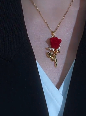 法式玫瑰花项链浪漫轻奢ins女酒气质锆石花朵吊坠锁骨情人节