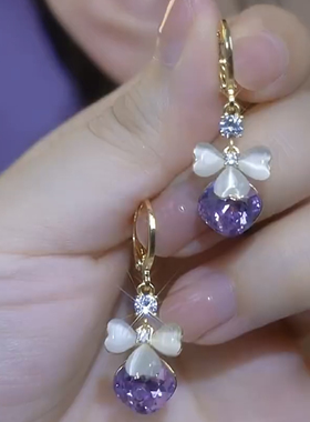 紫色锆石小球流苏蝴蝶结耳扣2024新款耳环爆款轻奢高级感小众设计