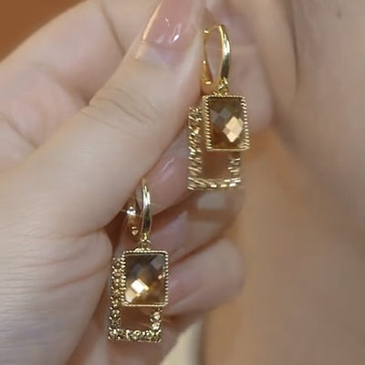 银针耳扣双层咖色微镶抗过敏