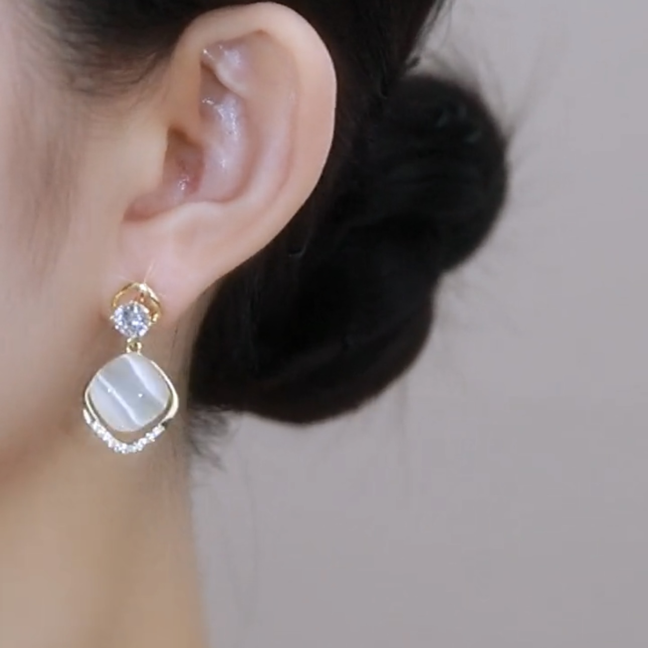菱形猫眼石耳环耳坠防过敏