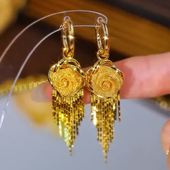 高档奢华玫瑰花流苏耳环垂坠感超仙耳扣上档次时尚 气质防丢耳坠