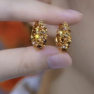 2024新款爆款美拉德咖色满钻圈圈耳扣小众设计高级感耳环超闪耳饰