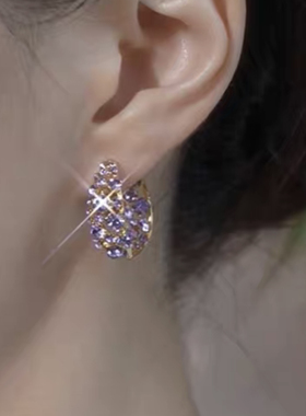 2024新款爆款仙气紫色满钻圈圈耳扣小众设计高级感耳环超闪耳饰女