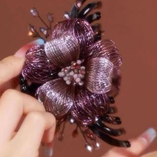 新款花朵抓夹手工编织高端盘发发夹女后脑勺夹子妈妈头饰简约优雅