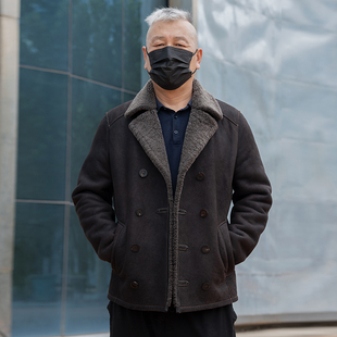 2508冬季 皮毛一体原生态西班牙美利奴西服领皮草外套保暖大衣真皮