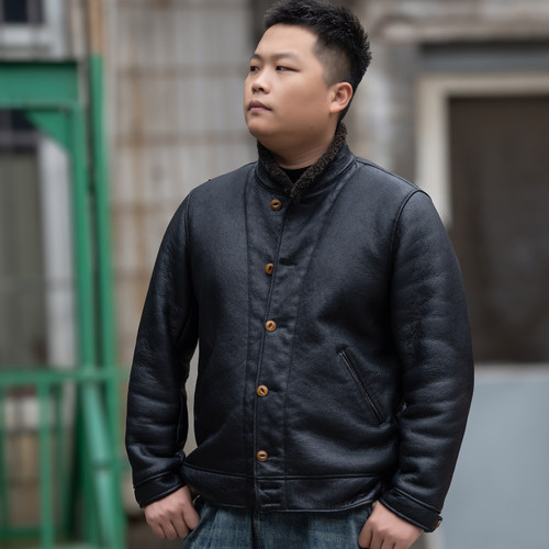 2502冬季男士原生态皮毛一体薄轻软重水洗复古做旧保暖皮衣外套