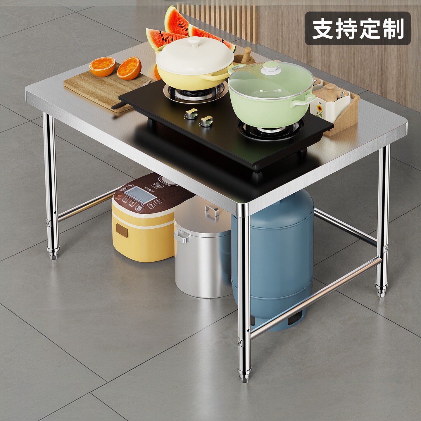 不锈钢单层工作台加厚圆角厨房操作台置物架商用饭店打包台切菜台图片