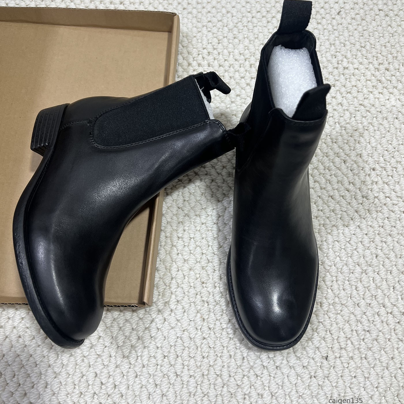 真皮马丁靴圆头松紧带切尔西小皮