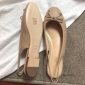 子 真皮圆头平底浅口套脚女鞋 2025春夏新款 包头蝴蝶结后空凉鞋