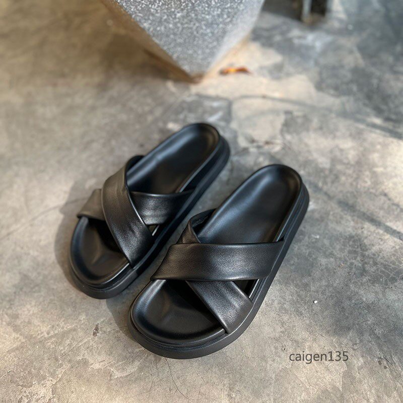 真皮外穿软底沙滩夏凉拖 交叉带罗马脚床舒适厚底拖鞋露趾女鞋