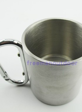户外双层不锈钢水杯 登山扣杯 带铝扣手柄 做工上乘 220ml