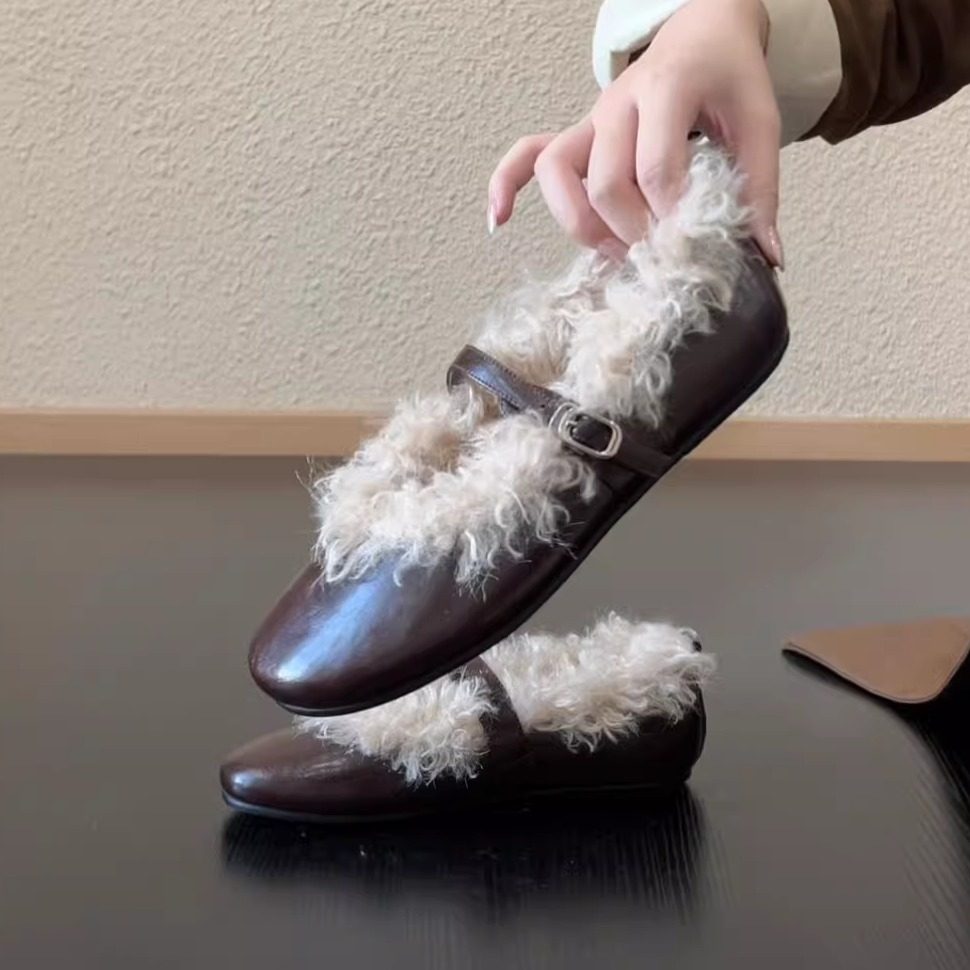 RubyL/1cm毛毛玛丽珍鞋女一字带平底保暖小皮鞋毛绒单鞋百搭舒适,女鞋,玛丽珍鞋,淘宝优惠券,粉丝福利购,淘宝优惠卷