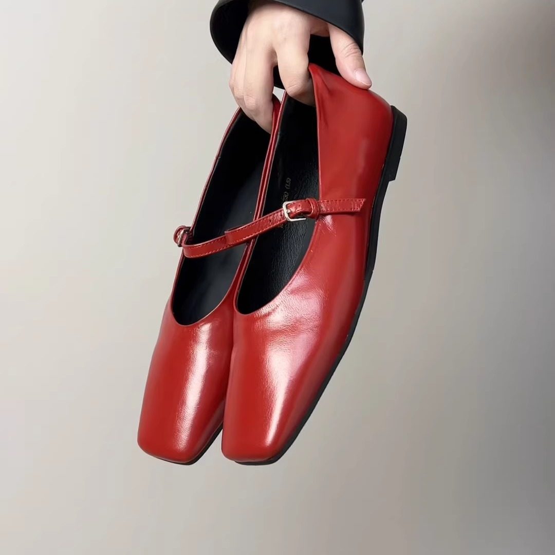 RubyL/1cm法式方头玛丽珍鞋女牛皮一字扣带浅口平底鞋复古小香风,女鞋,玛丽珍鞋,淘宝优惠券,粉丝福利购,淘宝优惠卷