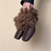 5.5cm 含内增5 毛毛鞋 RubyL 女牛皮内增高方头通勤鞋 毛绒保暖