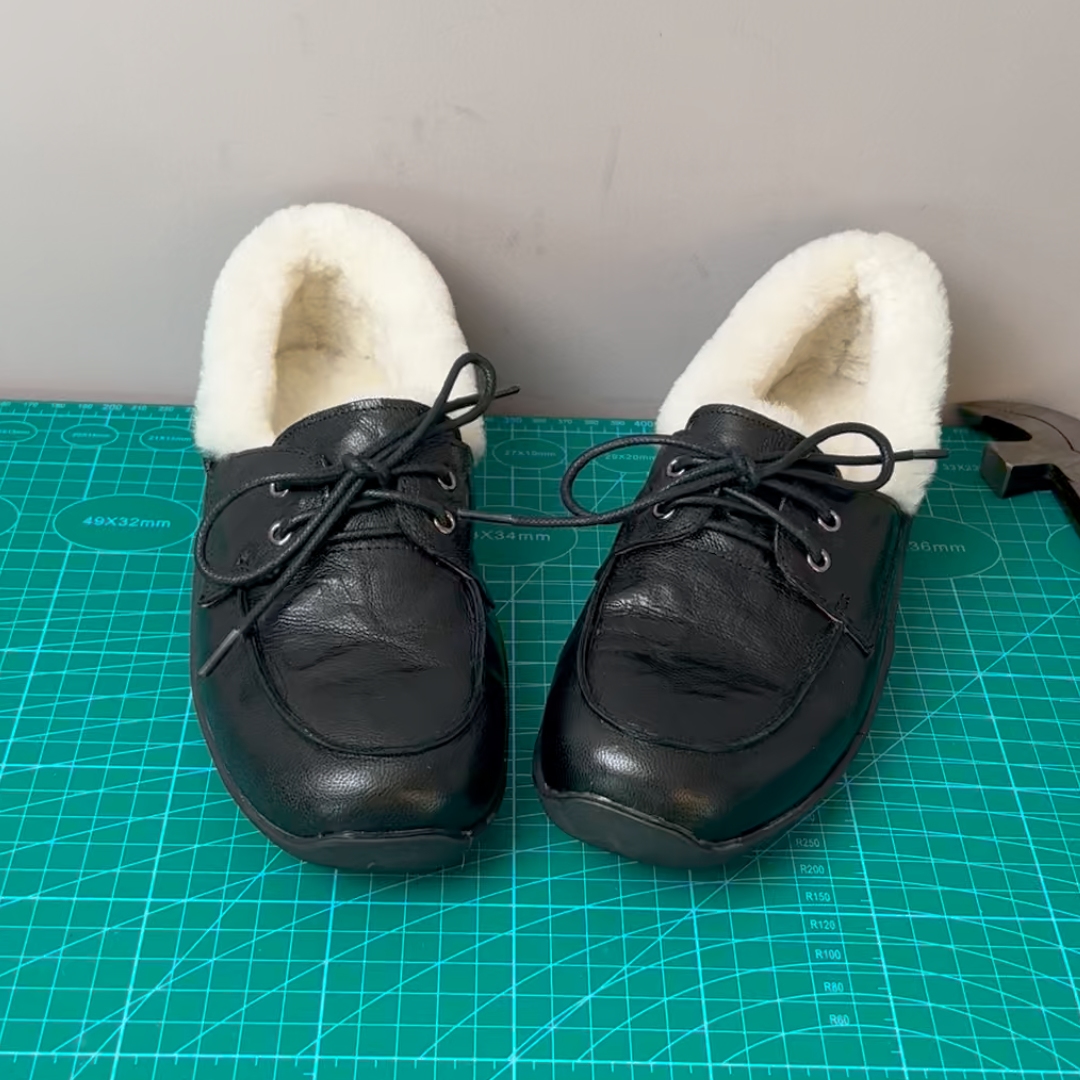 牛皮羊羔毛乐福鞋圆头运动底皮鞋