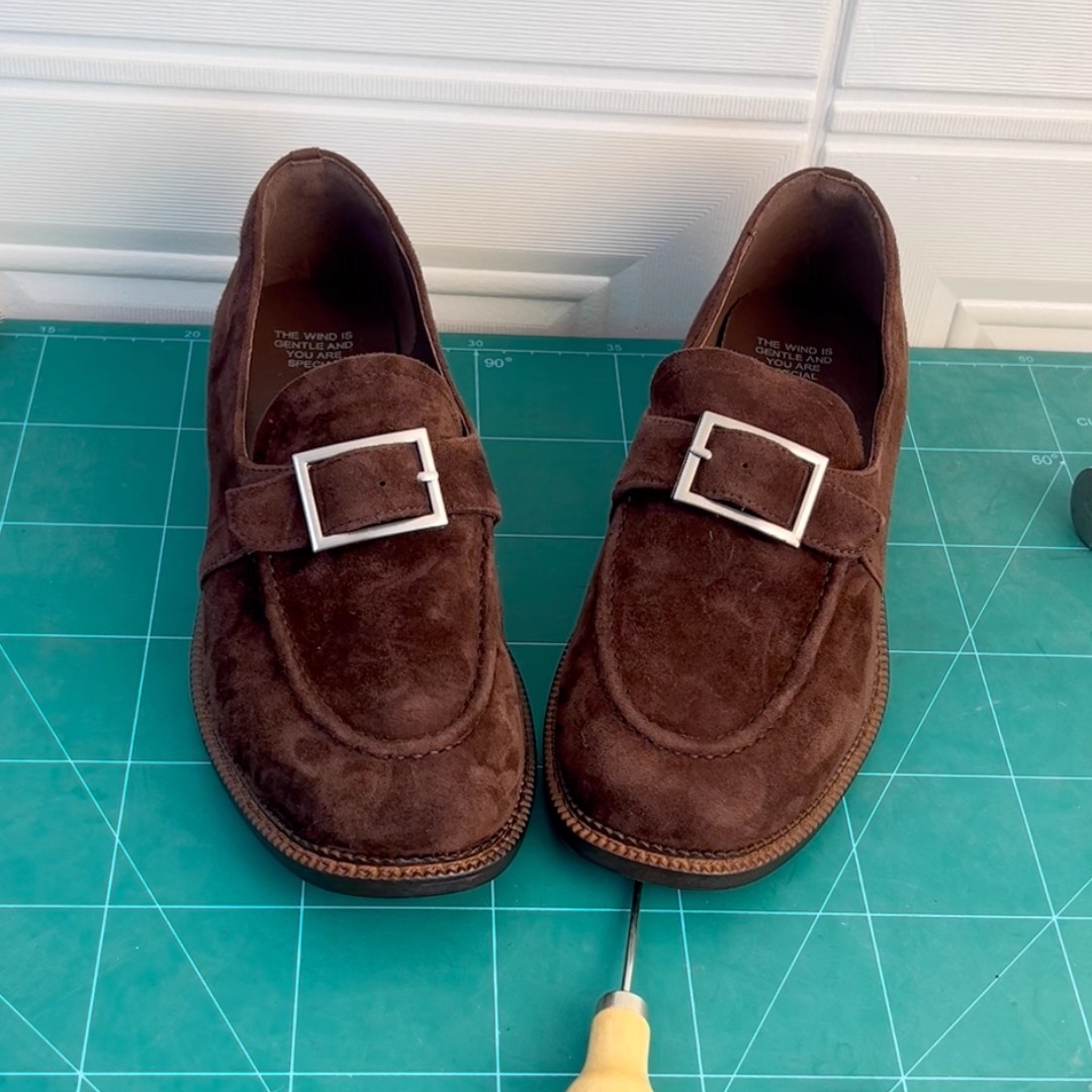 法式气质方扣绒面乐福鞋女