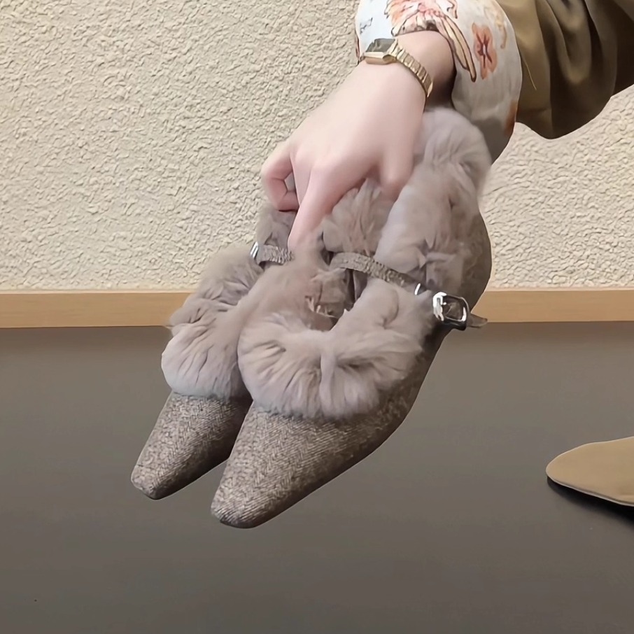 毛绒玛丽珍鞋女加绒保暖