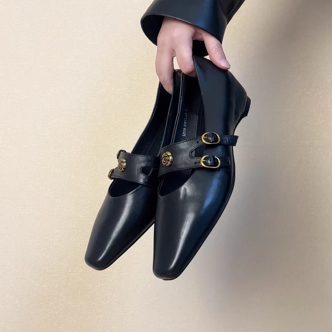 RubyL/2.5cm法式复古通勤风玛丽珍鞋女方头金属扣双扣带气质牛皮,女鞋,玛丽珍鞋,淘宝优惠券,粉丝福利购,淘宝优惠卷