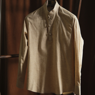 衬衣 立领卡其色保暖磨毛长袖 Leo法兰绒衬衫 男秋冬高级感内搭中式