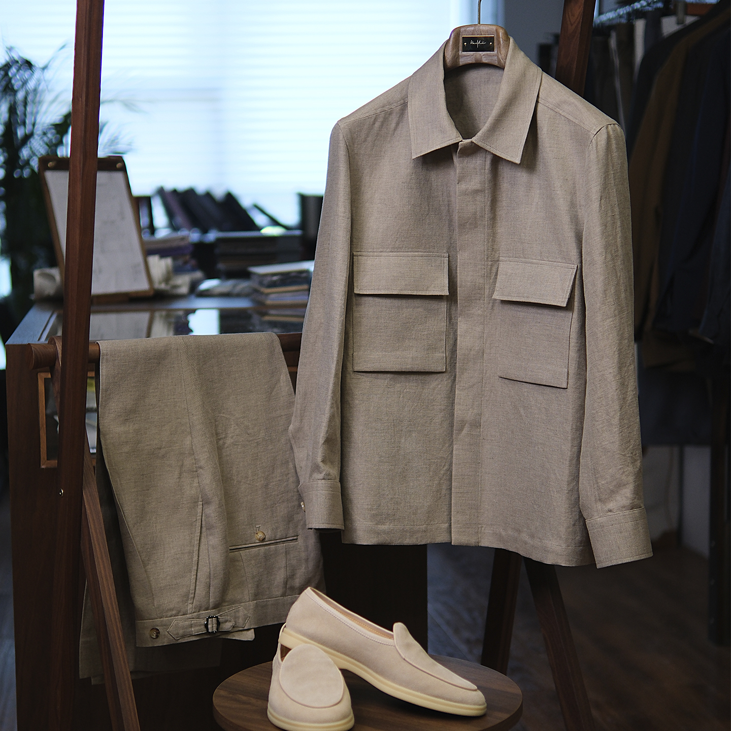 leo男士新款亚麻衬衫工装夹克