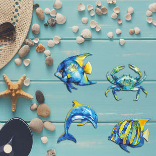 金属挂件海豚螃蟹贝壳海洋铁艺墙面装饰挂件挂吊餐厅装饰挂饰画