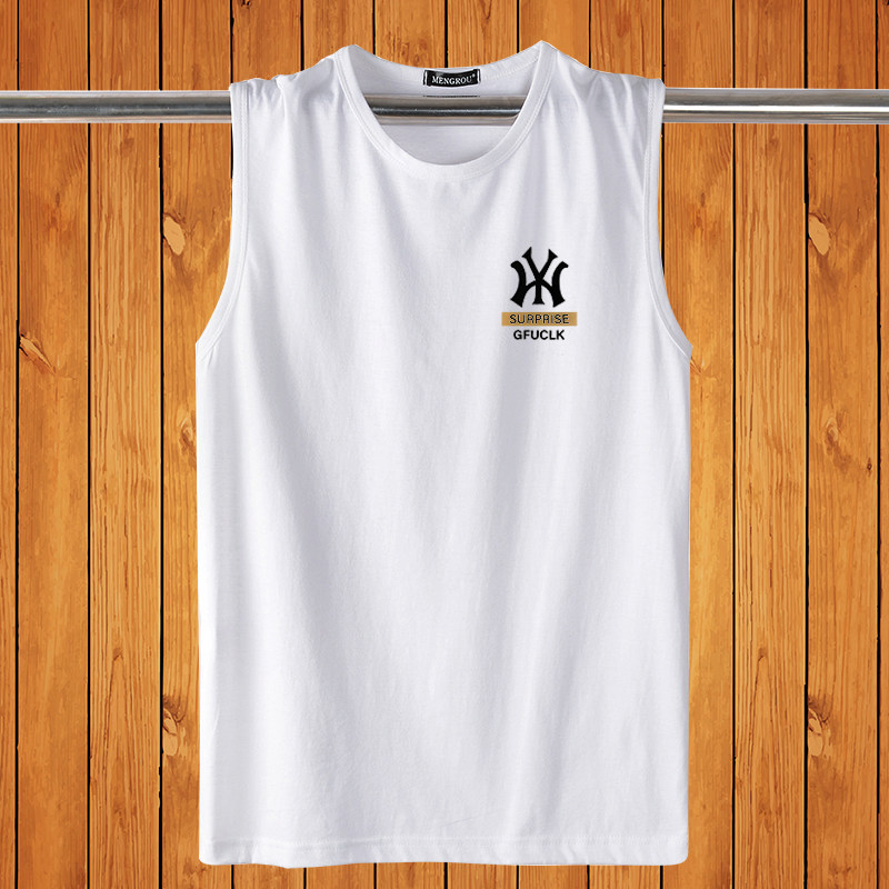 夏季宽肩无袖T恤男纯棉大码宽松运动篮球汗衫透气背心胖子坎肩潮