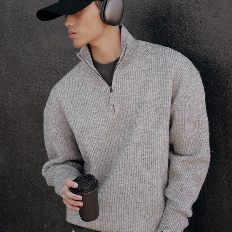 BlessedFolks秋冬新款半拉链套头翻领百搭宽松针织开衫毛衣男,男装,针织衫/毛衣,淘宝优惠券,粉丝福利购,淘宝优惠卷