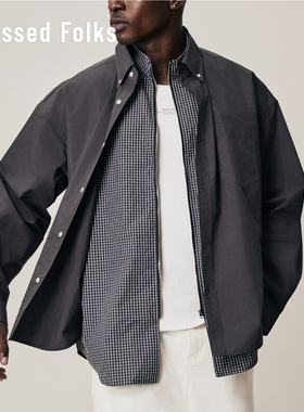 Blessed Folks25秋冬男士复古休闲微廓拉链薄款假两件夹克风衣