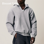Blessed Folks25秋冬半拉链套头美式 复古休闲廓形男女连帽卫衣
