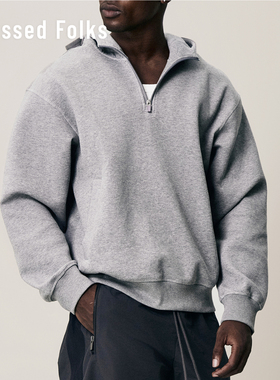 Blessed Folks25秋冬半拉链套头美式复古休闲廓形男女连帽卫衣