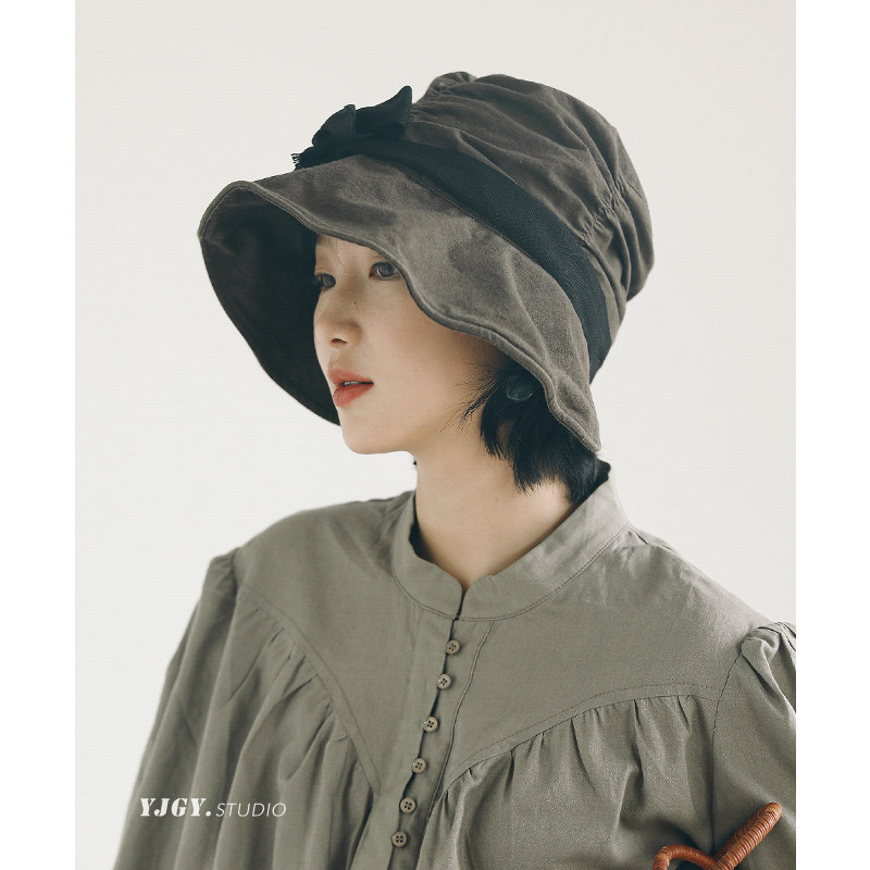 印计谷羽 褶皱甜美渔夫帽女日系文艺百搭萝莉帽秋冬帽子韩版盆帽