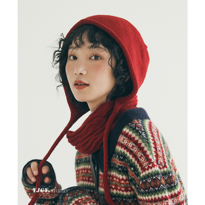 印计谷羽女秋冬浣熊绒护耳萝莉帽