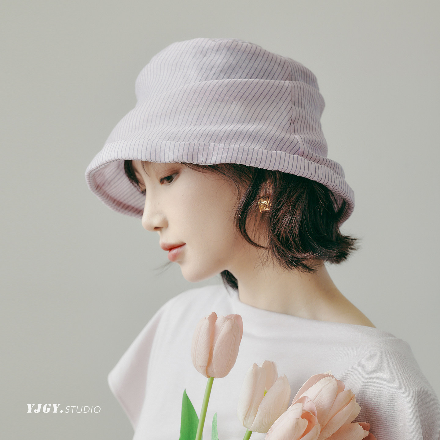 印计谷羽夏季女士亚麻渔夫帽透气防晒巨好看遮阳帽时尚百搭显脸小