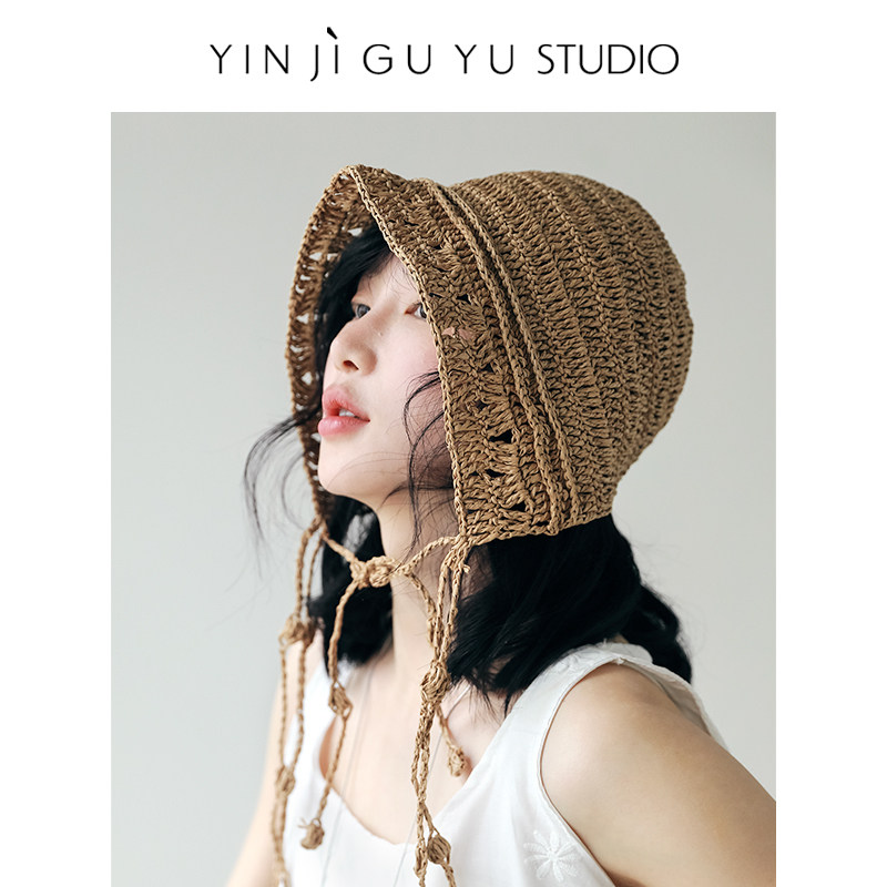 印计谷羽 设计师原创 草编萝莉帽女春夏小众日系文艺套头包头帽子