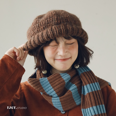 印计谷羽设计师原创简约羊毛针织帽女秋冬保暖毛线帽百搭圆顶帽子