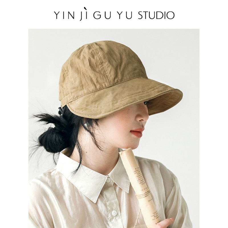 印计谷羽设计师原创尼龙速干防晒鸭舌帽女夏日系文艺防紫外线帽子