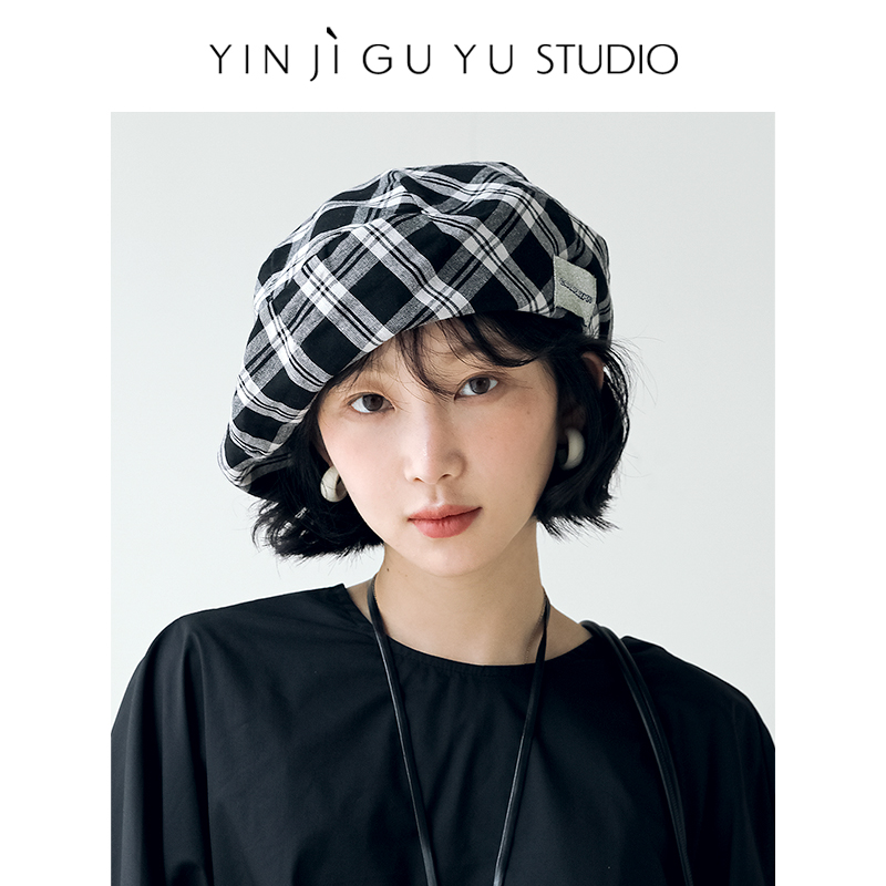 印计谷羽无帽檐画家贝雷帽