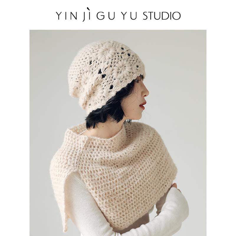 印计谷羽女镂空花朵帽