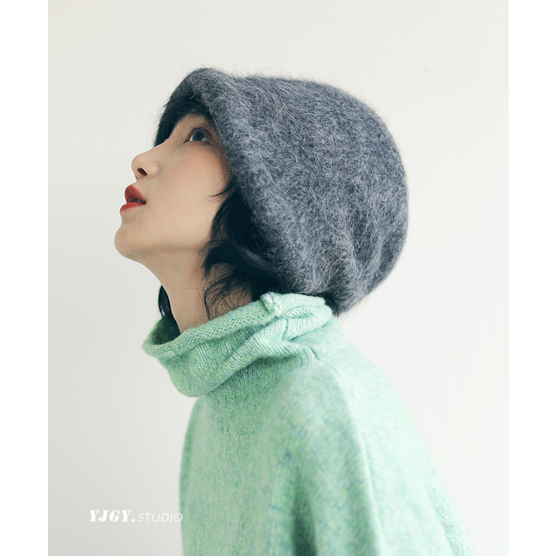 印计谷羽兔毛包头帽秋冬