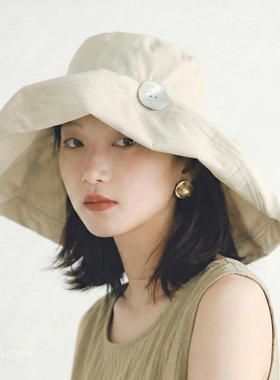 印计谷羽遮阳防晒帽子女2026年春夏季新款百搭防紫外线大檐渔夫帽