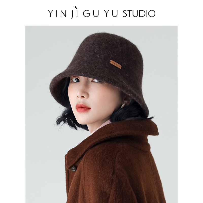 印计谷羽 原创设计自留款 兔毛渔夫帽子女秋冬百搭小香风羊毛盆帽
