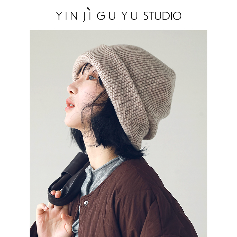 印计谷羽100%纯羊毛针织帽女秋冬季保暖护耳包头冷帽加厚毛线帽子