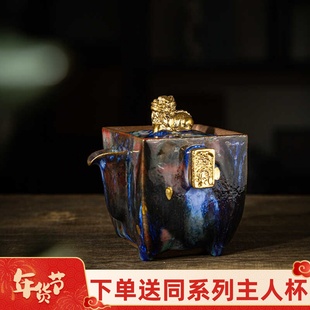 寻熹志野柴烧宝瓶茶壶纯手工复古手抓壶鎏金岩矿家用高档泡茶壶