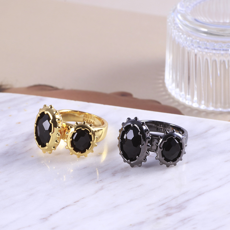 个性戒指镀金几何椭圆水钻复古