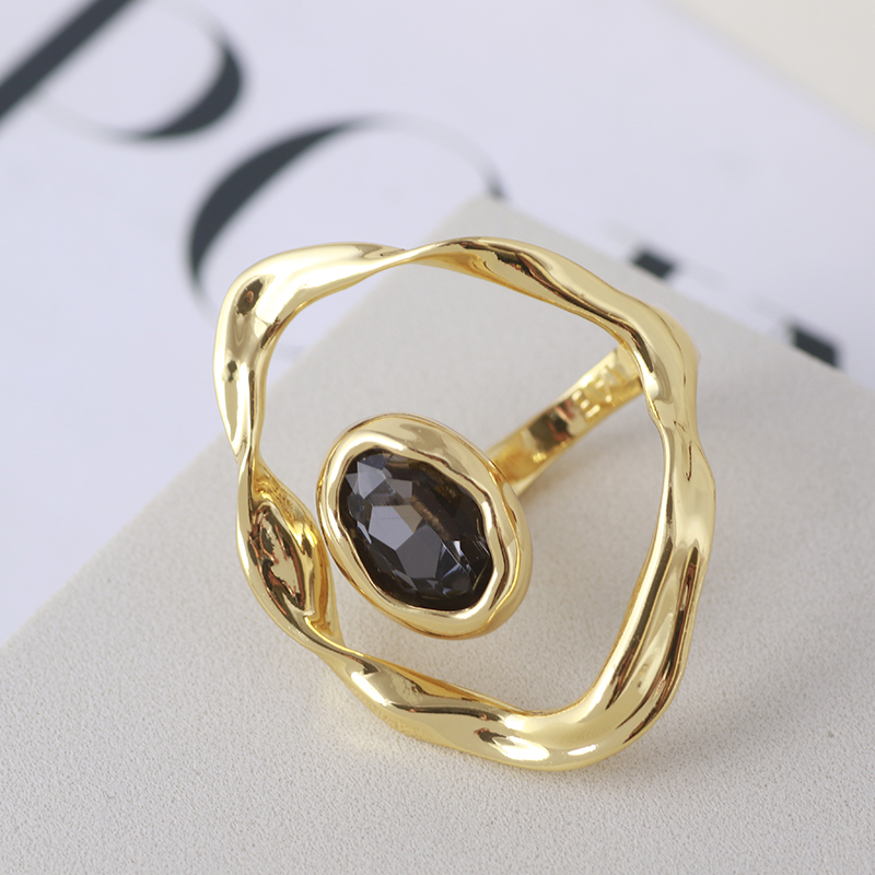 几何线条镶嵌单颗锆石戒指女生