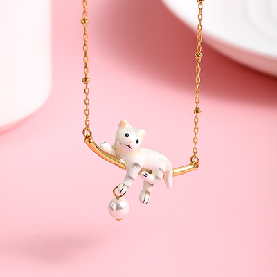 卡通猫咪荡秋千设计项链