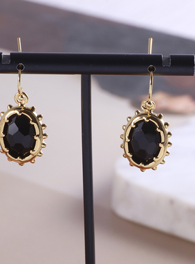 Alexis Bittar鬼才设计师闪耀黑色水钻几何椭圆皇冠吊坠AB耳环女