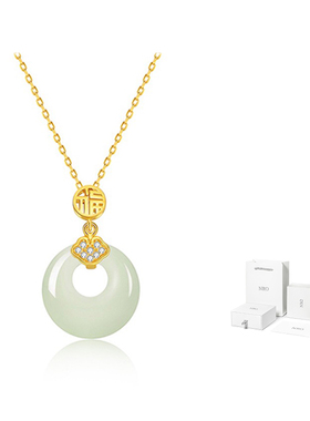 NRO 新中式国潮和田玉福牌平安扣项链小众轻奢925银锁骨链